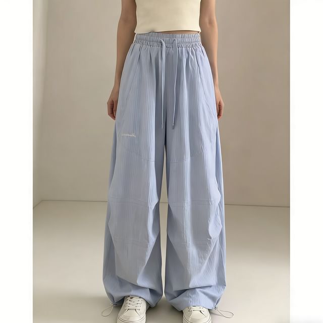 Dovitade-Drawstring Waist Striped Baggy Pants Various Designs