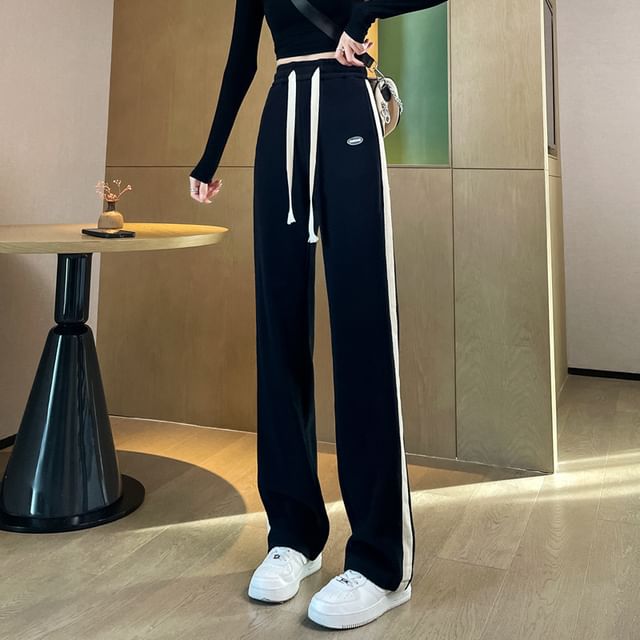 Dovitade-Drawstring Waist Two Tone Loose Fit Sweatpants