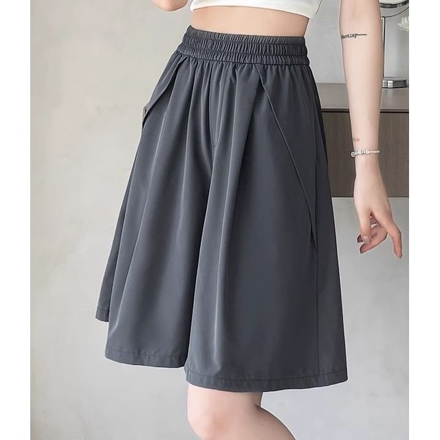 Dovitade-Elastic Waist Plain Bermuda Shorts