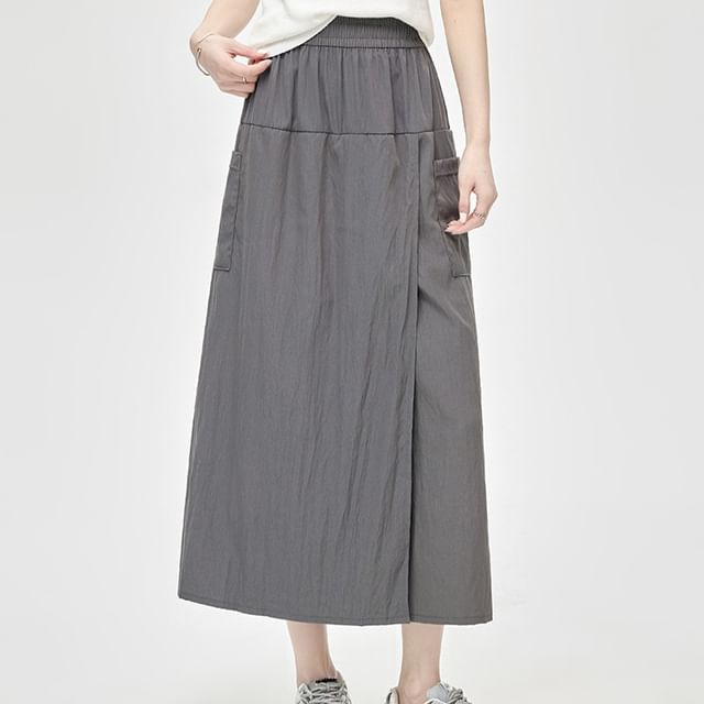 Dovitade-Elastic Waist Plain Crop Wide Leg Pants