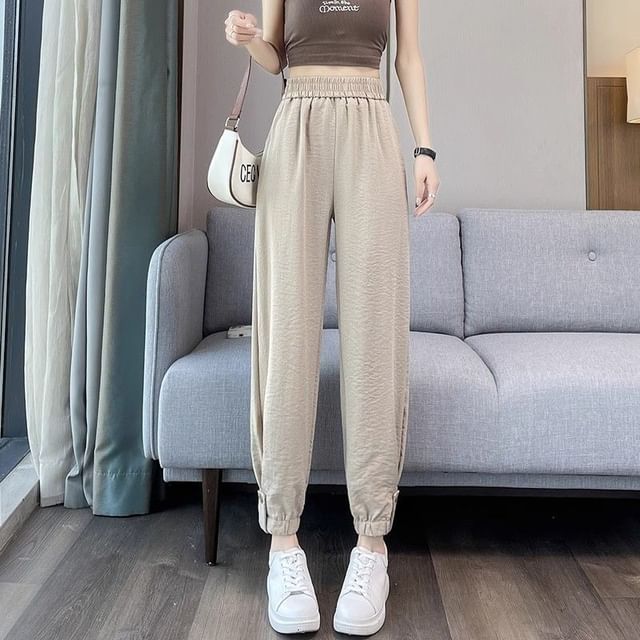 Dovitade-Elastic Waist Plain Harem Pants