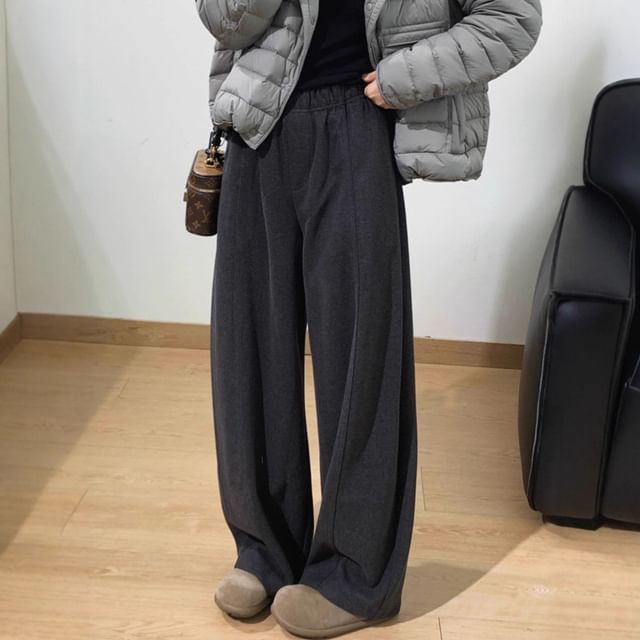 Dovitade-Elastic Waist Plain Wide Leg Sweatpants