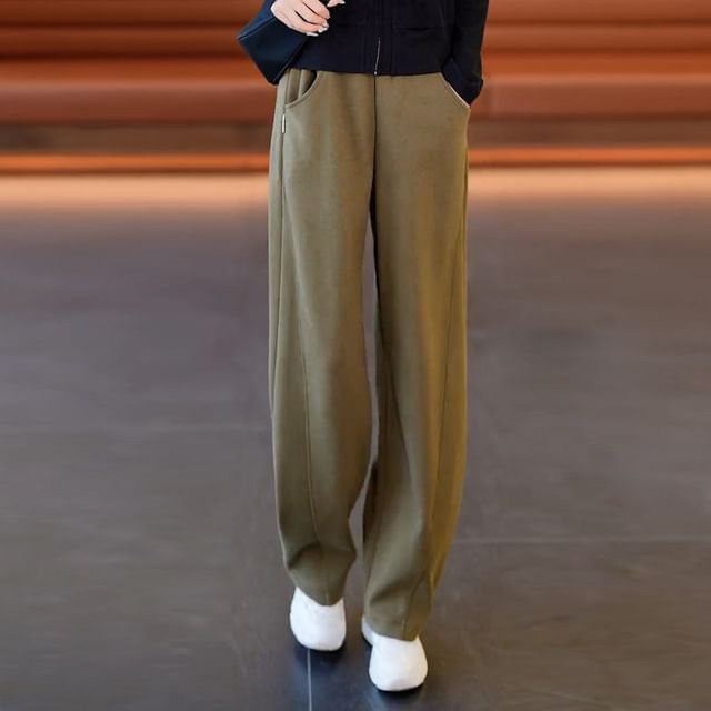 Dovitade-High Rise Plain Baggy Pants
