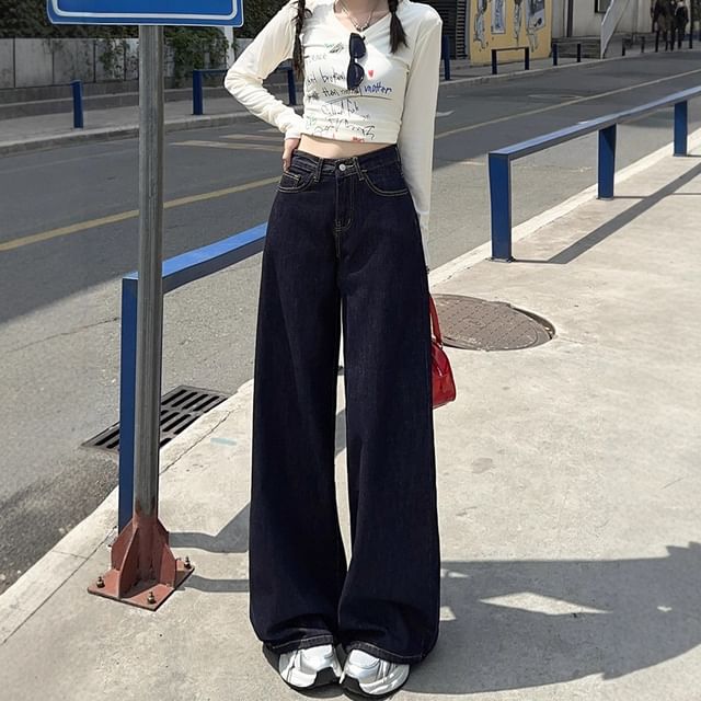 Dovitade-High Rise Wide Leg Jeans