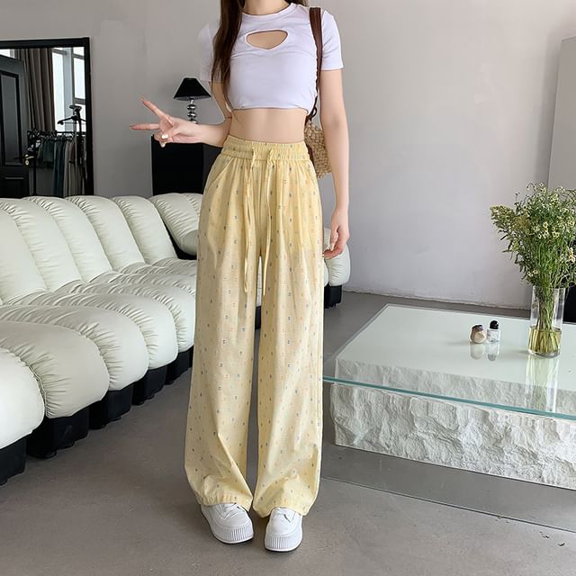Dovitade-High Waist Dotted Wide Leg Pants