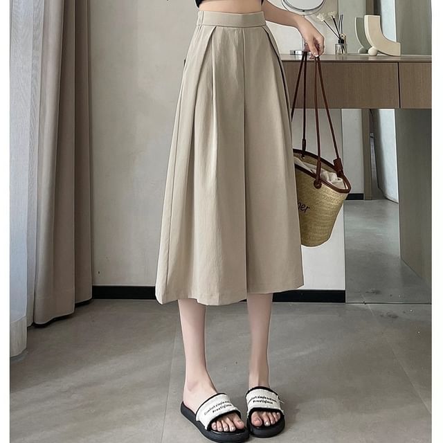 Dovitade-High Waist Plain Capri Culottes