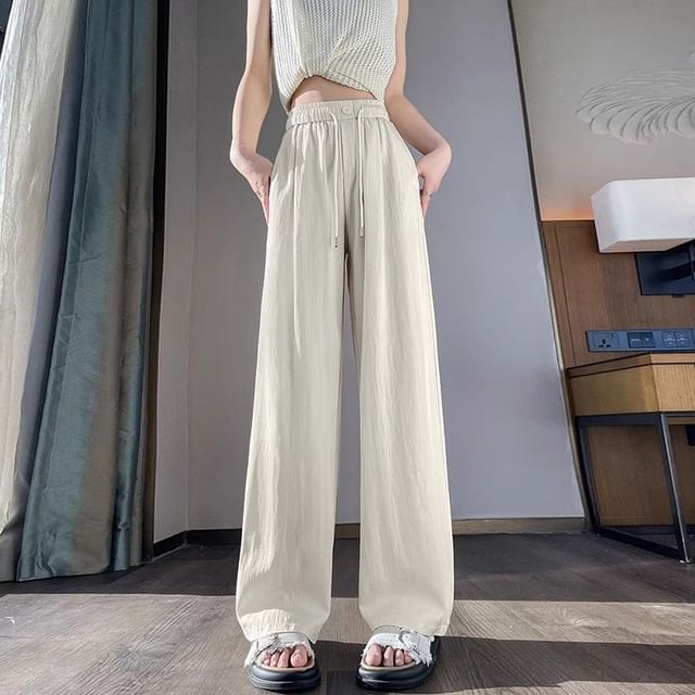 Dovitade-High Waist Plain Wide Leg Pants
