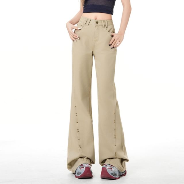 Dovitade-High Waist Studded Flared Jeans