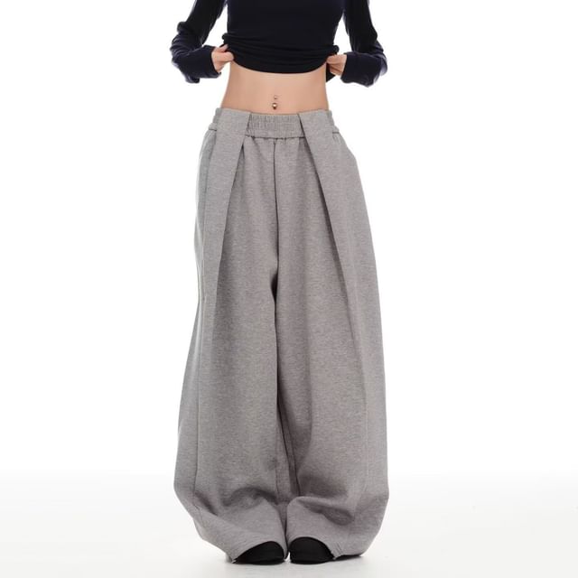 Dovitade-Mid Rise Plain Baggy Sweatpants