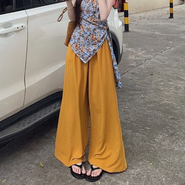 Dovitade-Mid Rise Plain Wide Leg Pants