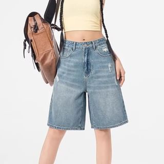 Dovitade-Mid Rise Washed Wide Leg Jorts