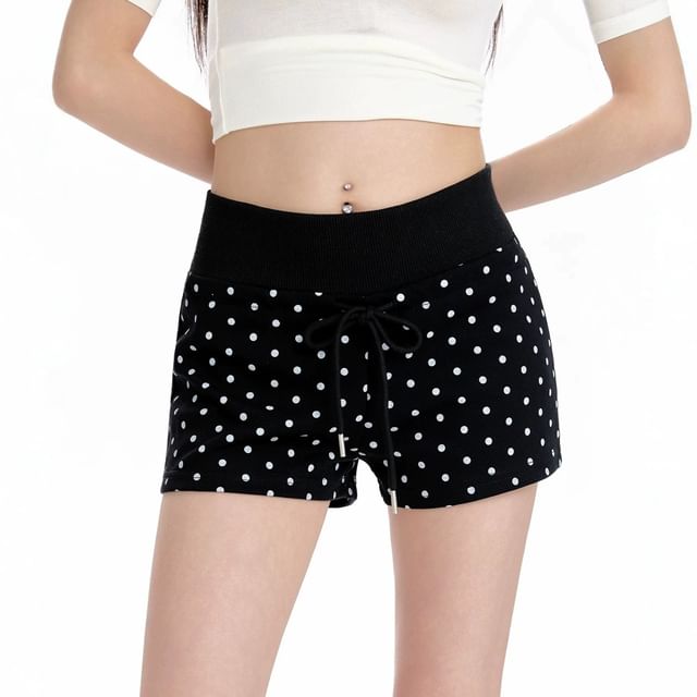 Dovitade-Mid Waist Polka Dot Sweatshorts