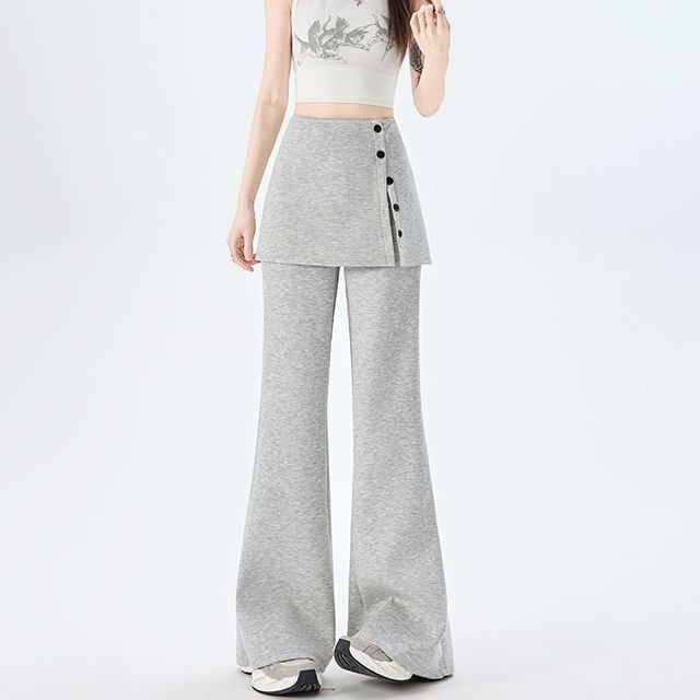 Dovitade-Mid Waist Skirt Overlay Flared Sweatpants