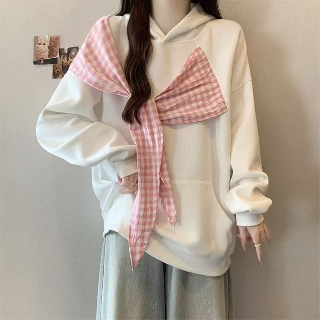 Dovitade-Plaid Panel Oversized Hoodie
