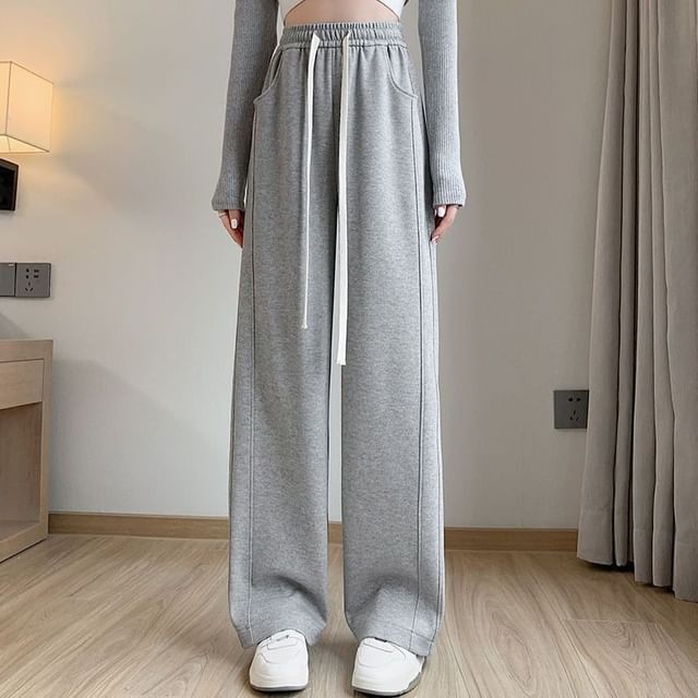 Dovitade-Plus Size Elastic Waist Plain Loose Fit Pants