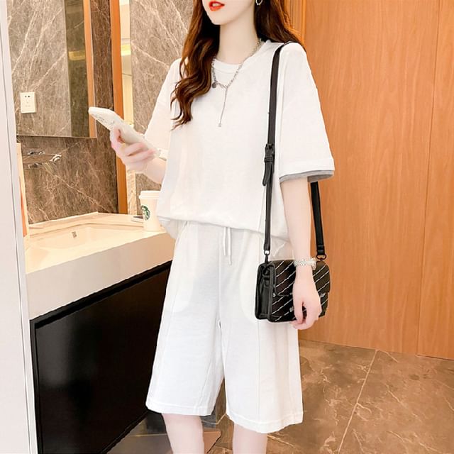 Dovitade-Set Short-Sleeve Crew Neck Oversized Tee Drawstring Waist Shorts