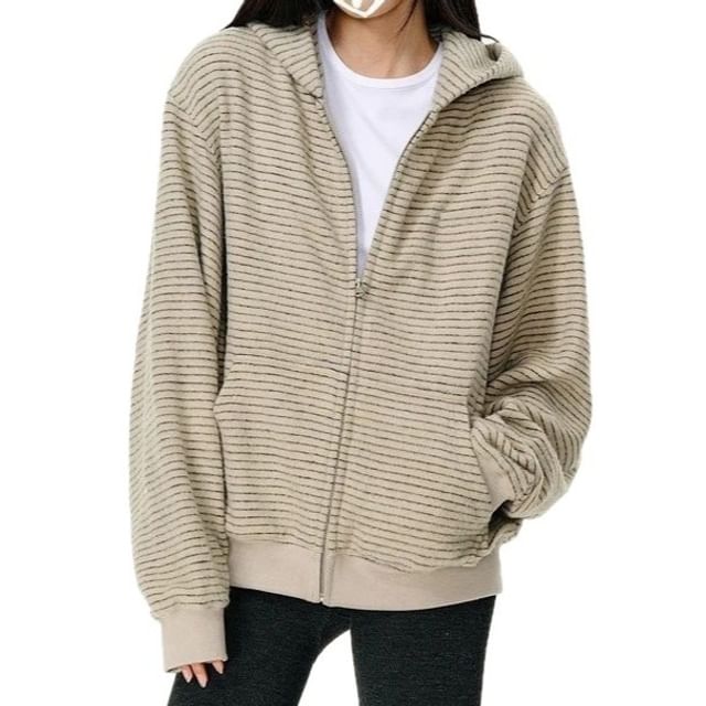 Dovitade-Striped Zip-Up Hoodie