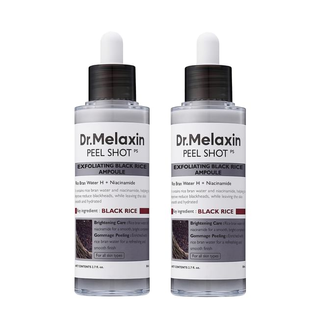 Dr-Melaxin-Peel Shot Exfoliant Black Rice Ampoule Bundle Set - Pack duo de sérum exfoliant