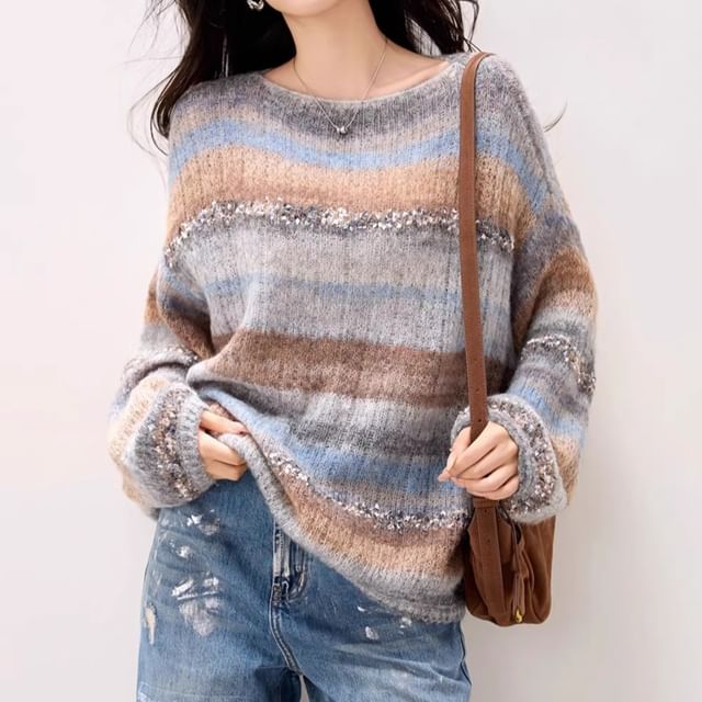 Dragan Pulse-Boat Neck Color Block Sweater