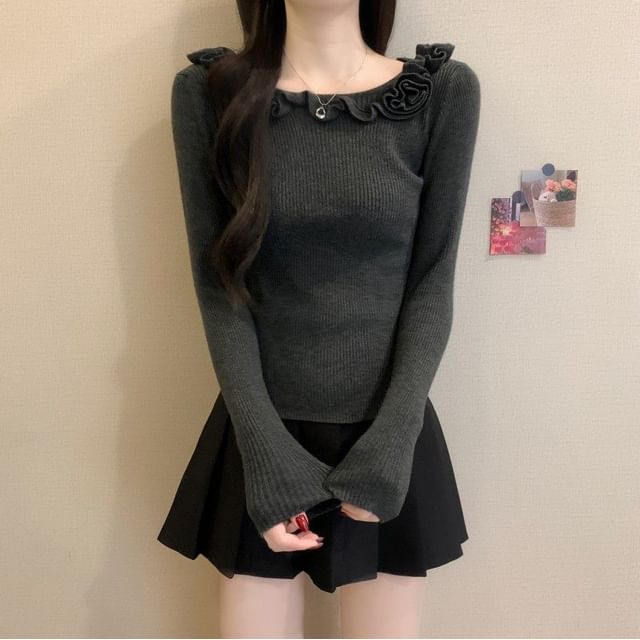 Dragan Pulse-Boat Neck Plain Ribbed Knit Sweater