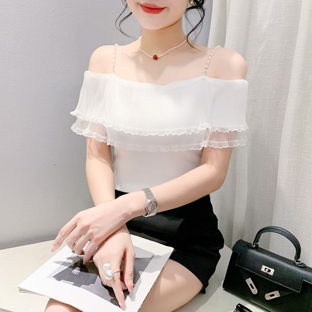 Dragan Pulse-Cold-Shoulder Chained Ruffled Blouse