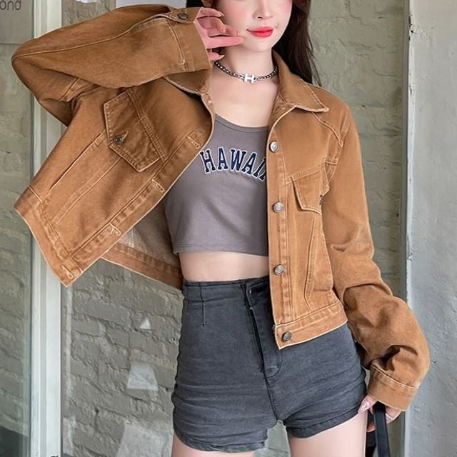 Dragan Pulse-Collared Plain Button Up Denim Jacket