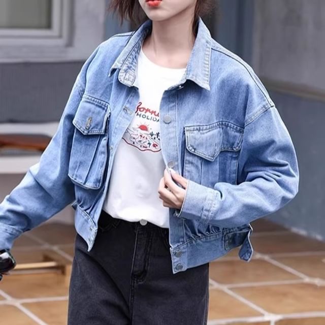 Dragan Pulse-Collared Washed Button Denim Jacket