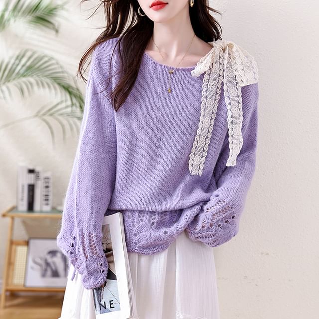 Dragan Pulse-Crew Neck Plain Pointelle Sweater