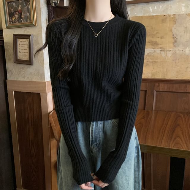 Dragan Pulse-Crew Neck Plain Ribbed Sweater