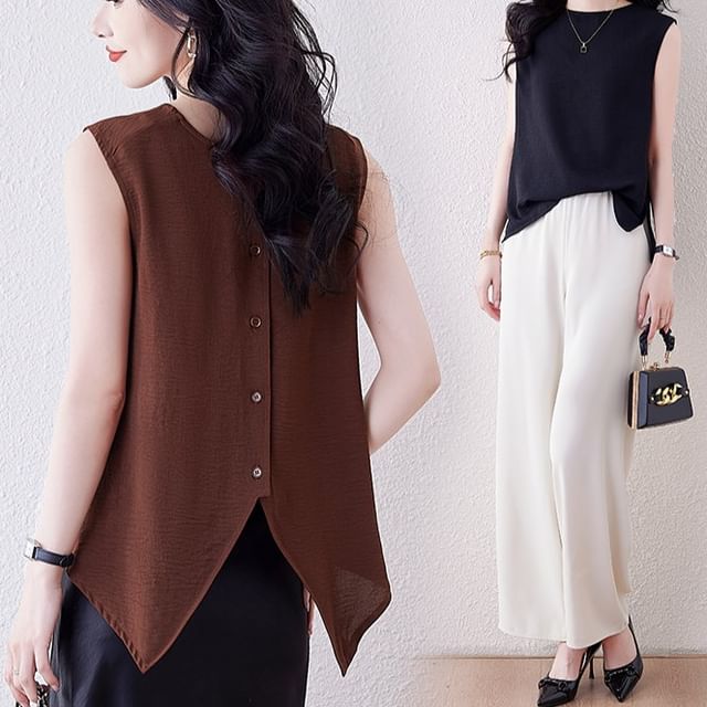 Dragan Pulse-Crewneck Linen Plain Tank Top