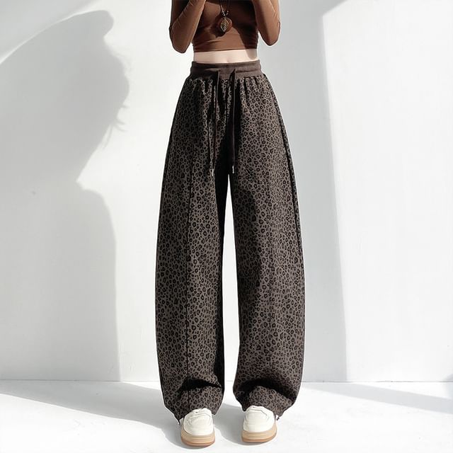 Dragan Pulse-Drawstring Waist Leopard Print Baggy Sweatpants