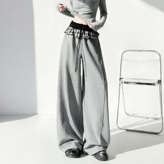 Dragan Pulse-Drawstring Waist Plaid Ruffle Panel Baggy Sweatpants