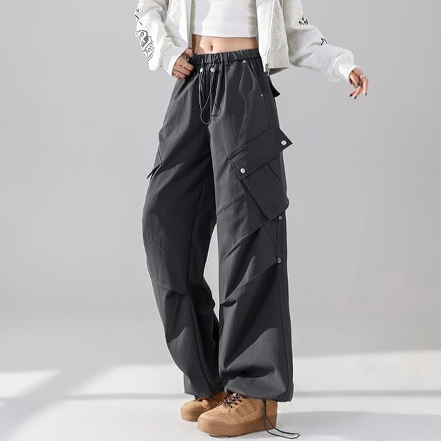 Dragan Pulse-Drawstring Waist Plain Baggy Cargo Pants