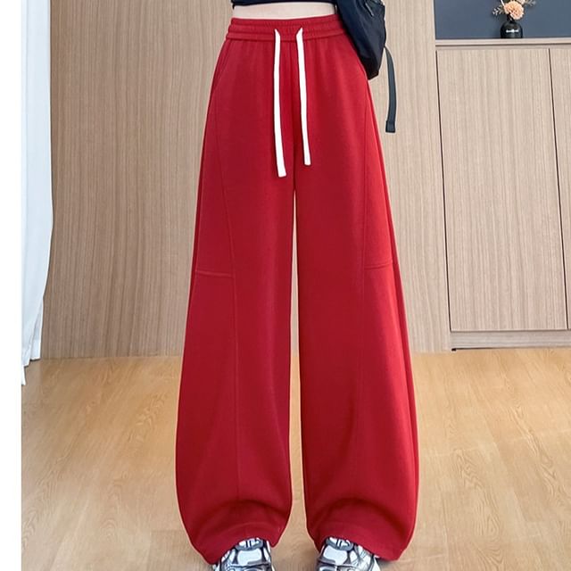 Dragan Pulse-Drawstring Waist Plain Baggy Sweatpants