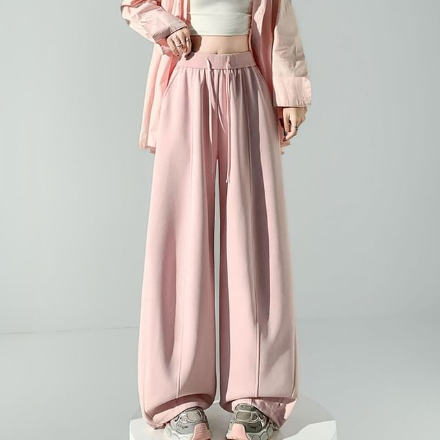 Dragan Pulse-Drawstring Waist Plain Panel Baggy Sweatpants