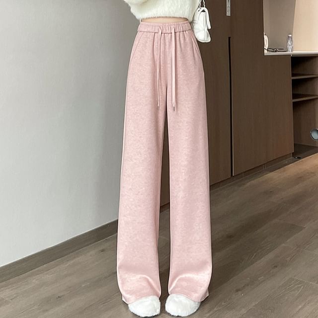 Dragan Pulse-Drawstring Waist Plain Wide Leg Pants