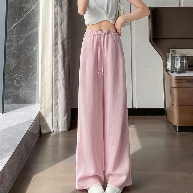 Dragan Pulse-Drawstring Waist Plain Wide Leg Pants Various Designs