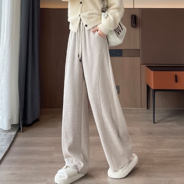 Dragan Pulse-Drawstring Waist Plain Wide Leg Pants