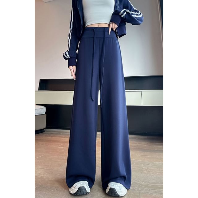 Dragan Pulse-Drawstring Waist Plain Wide Leg Sweatpants Various Designs