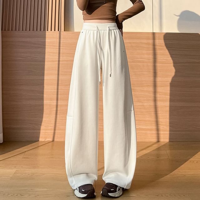 Dragan Pulse-Drawstring Waist Plain Wide Leg Sweatpants