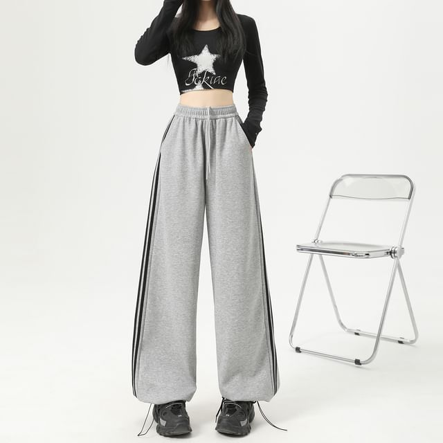 Dragan Pulse-Drawstring Waist Striped Trim Wide Leg Sweatpants