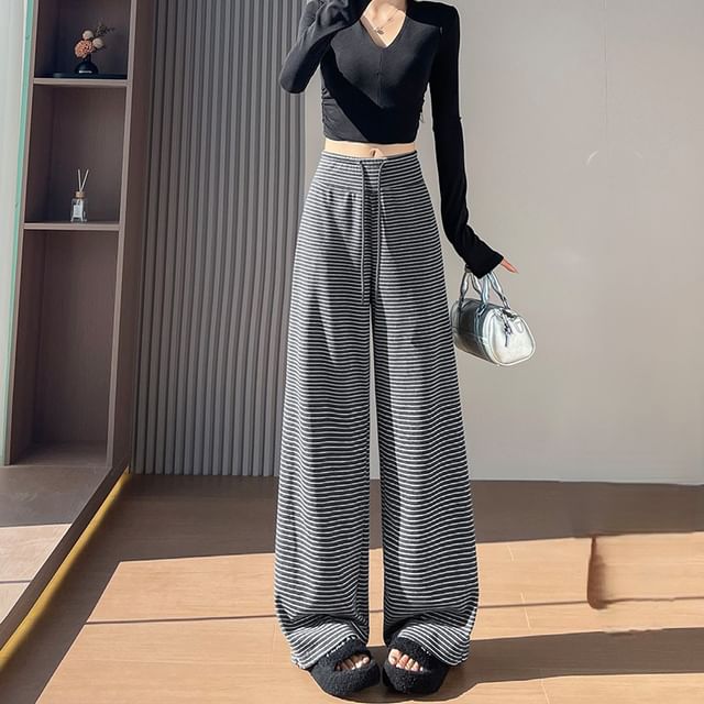 Dragan Pulse-Drawstring Waist Striped Wide Leg Sweatpants Various Designs