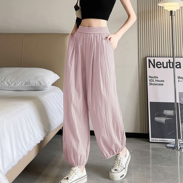 Dragan Pulse-Elastic Waist Plain Cropped Harem Pants
