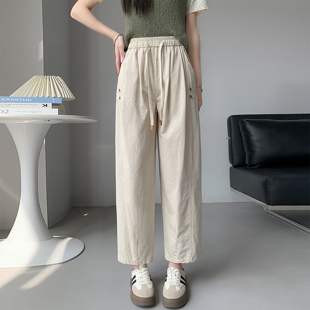 Dragan Pulse-Elastic Waist Plain Cropped Tapered Pants