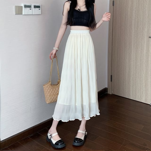 Dragan Pulse-Elastic Waist Plain Midi A-Line Skirt