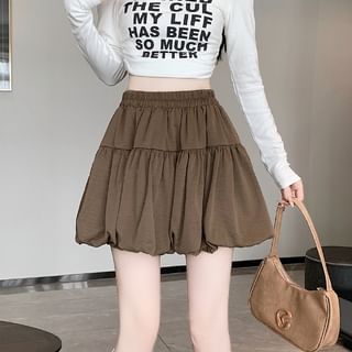 Dragan Pulse-Elastic Waist Plain Mini A-Line Skirt