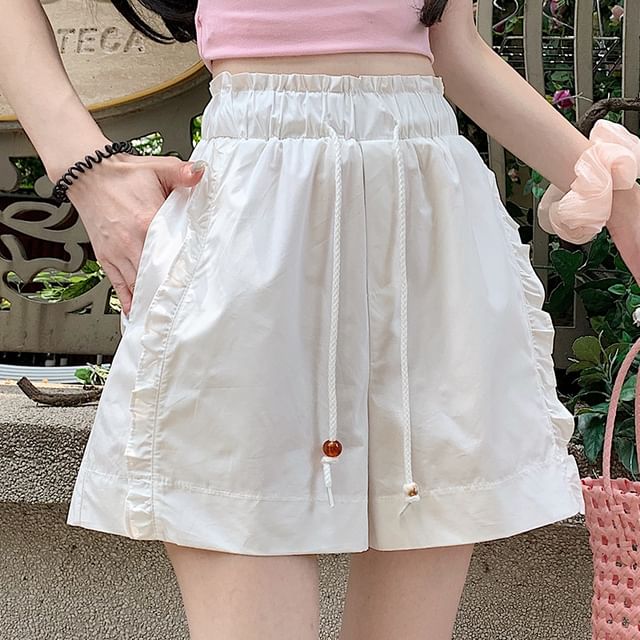 Dragan Pulse-Elastic Waist Plain Ruffle Shorts