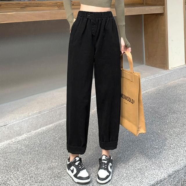 Dragan Pulse-Elastic Waist Plain Tapered Pants