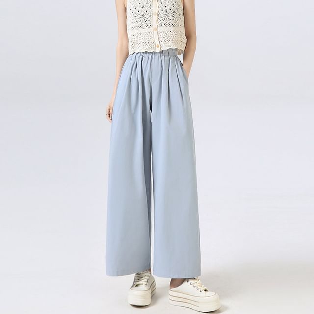 Dragan Pulse-Elastic Waist Plain Wide Leg Pants