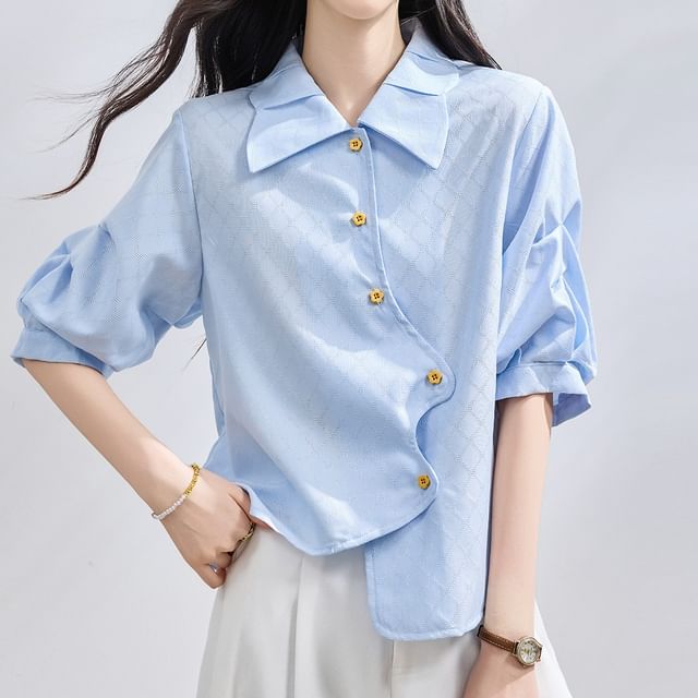 Dragan Pulse-Elbow-Sleeve Asymmetrical Plain Shirt